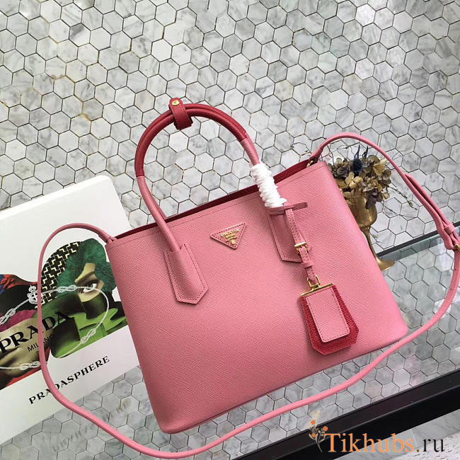 Modishbags Saffiano Cuir Small Double Leather Bag In Coral - 1