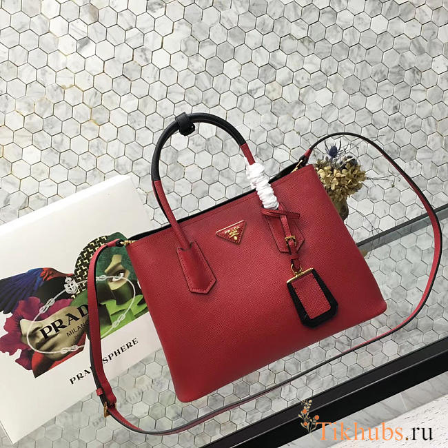 	Modishbags Saffiano Cuir Small Double Leather Bag In Red - 1