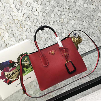 	Modishbags Saffiano Cuir Small Double Leather Bag In Red
