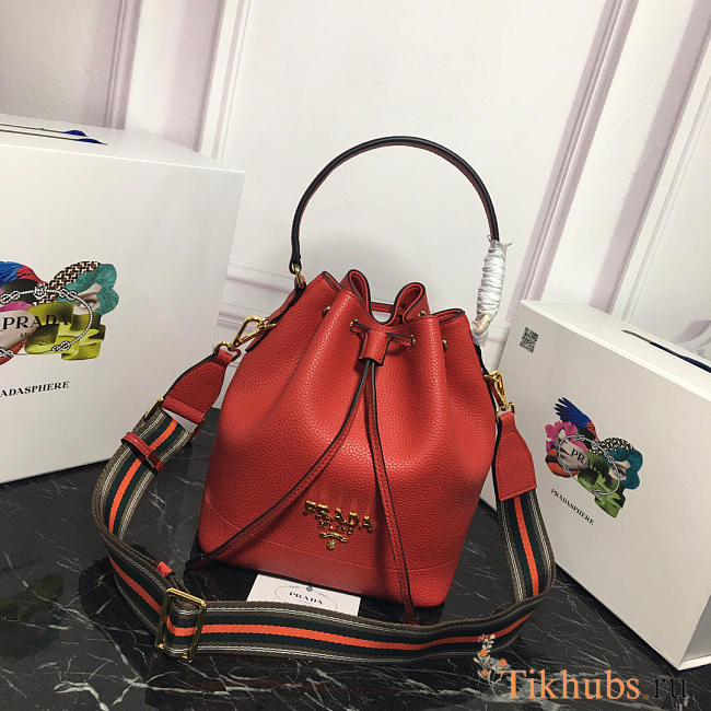 Modishbags Original Calfskin Leather Bucket Bag 1BE018 Red - 1