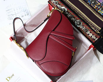 Modishbags Oblique Calfskin Leather Saddle Large Bag In Red