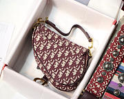 Modishbags Oblique Jacquard Canvas Calfskin Leather Saddle Small Bag In Red - 6