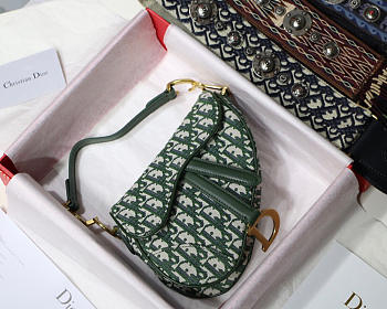 Modishbags Oblique Jacquard Canvas Calfskin Leather Saddle Small Bag In Green