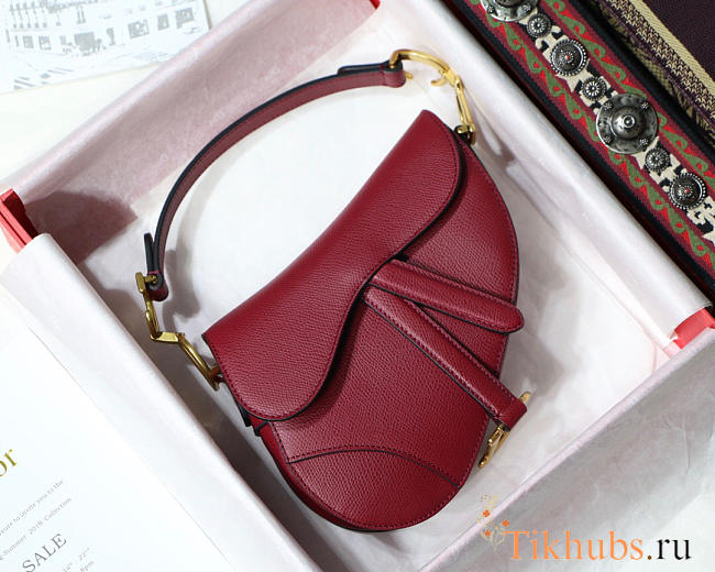 Modishbags Oblique Calfskin leather Saddle Small Bag in Red - 1