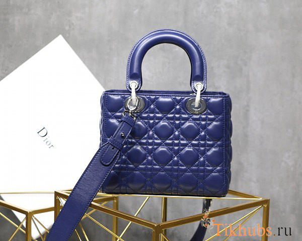 Modishbags Lady Dior Leather Lambskin Dark Blue Handbag - 1