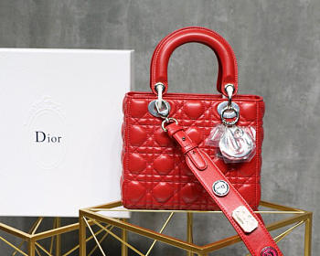 Modishbags Dior Leather Lambskin Red Handbag With Silver Hardware