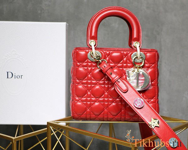 Modishbags Dior Leather Lambskin Red Handbag With Gold Hardware - 1