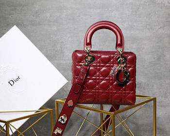 Modishbags Dior Leather Lambskin Wine Red Handbag With Gold Hardware