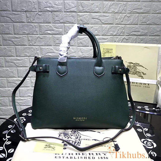 	Modishbags Classic Leather Tote Bag With Green - 1