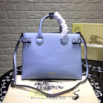 	Modishbags Classic Leather Tote Bag With Light Blue