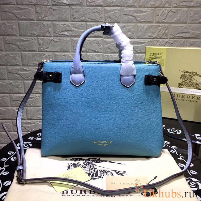 Modishbags Classic Leather Tote Bag With Blue - 1