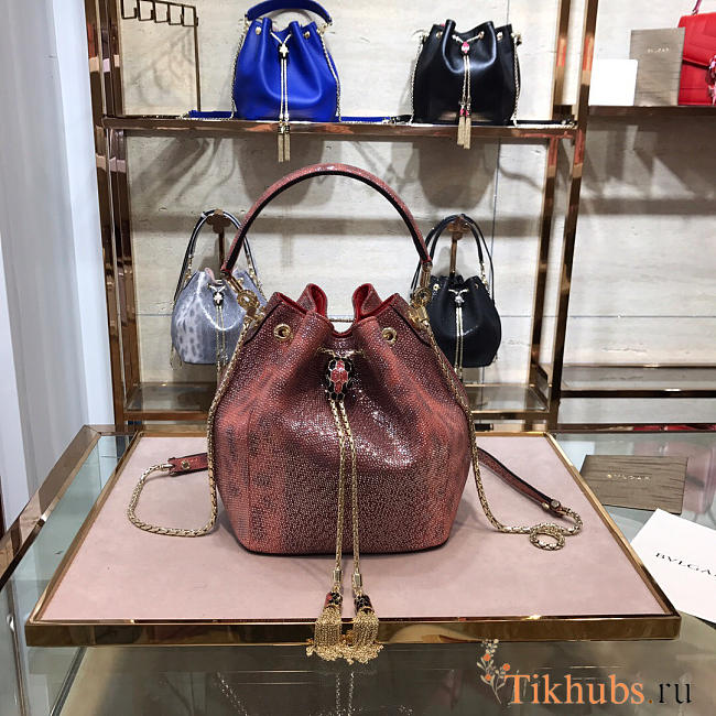 Modishbags Water snakeskin Bucket bag in Red - 1