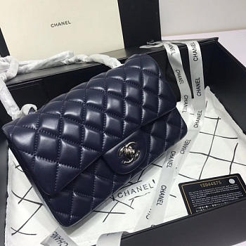 Chanel Flap Bag Lambskin Navy Blue With Silver Hardware 20CM