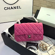 Chanel Flap Bag Lambskin Rose Red With Sliver Hardware 20CM - 1