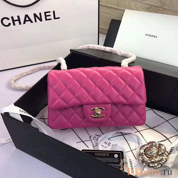 Chanel Flap Bag Lambskin Rose Red With Gold Hardware 20CM - 1