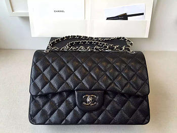Modishbags Flap Bag Caviar in Black 30cm with Silver Hardware