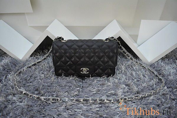 Modishbags Flap Bag Caviar in Black 20cm with Sliver Hardware - 1