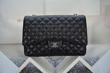 Modishbags Flap Bag Caviar in Black 33cm with Silver Hardware