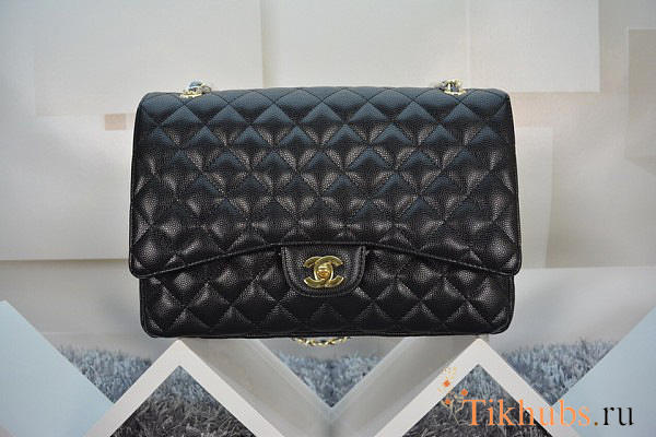 Modishbags Flap Bag Caviar in Black 33cm with Gold Hardware - 1