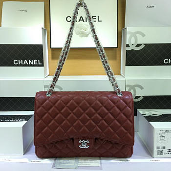 Modishbags Flap Bag Caviar in Wine Red 33cm with Silver Hardware