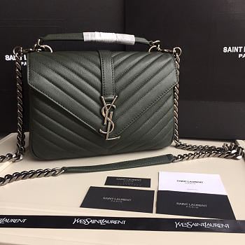 YSL Monogram Saint Laurent College Dark Green Medium Bag with Sliver