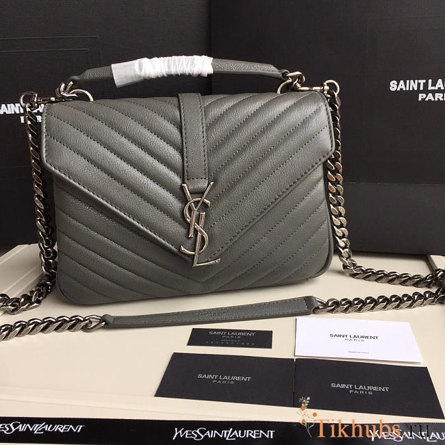 YSL Monogram Saint Laurent College Gray Medium Bag with Silver  - 1