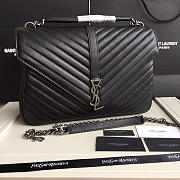 YSL Monogram Saint Laurent College Black Large Bag with Silver Hardware - 1