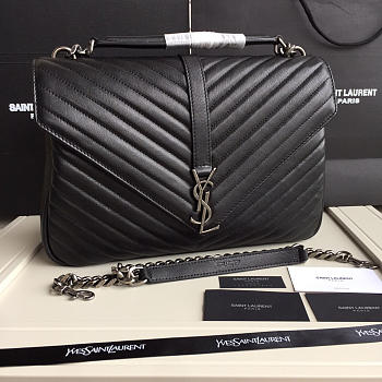 YSL Monogram Saint Laurent College Black Large Bag with Silver Hardware