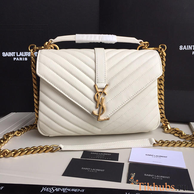 YSL Monogram Saint Laurent College White Large Bag with Gold Hardware - 1