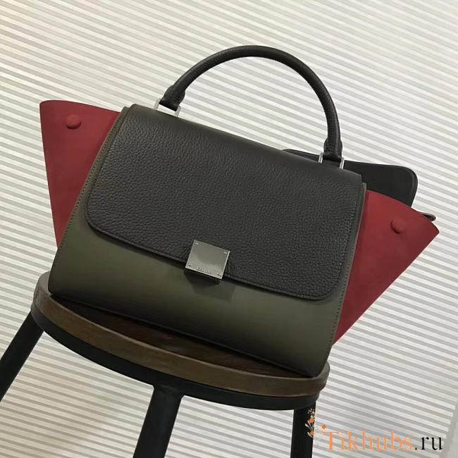 Celine Trapeze small Lambskin Leather Bag Black Red - 1