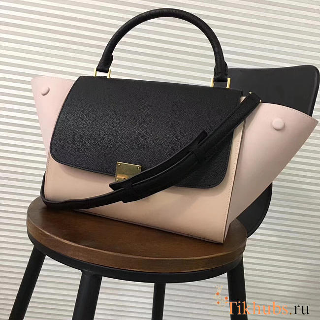 Celine Trapeze small Lambskin Leather Bag Black Light Pink - 1