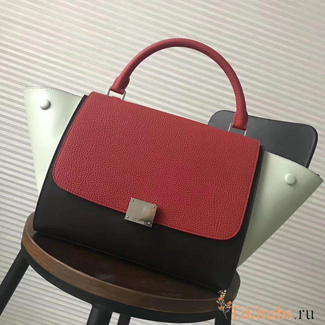 Celine Trapeze small Lambskin Leather Bag Red Green - 1