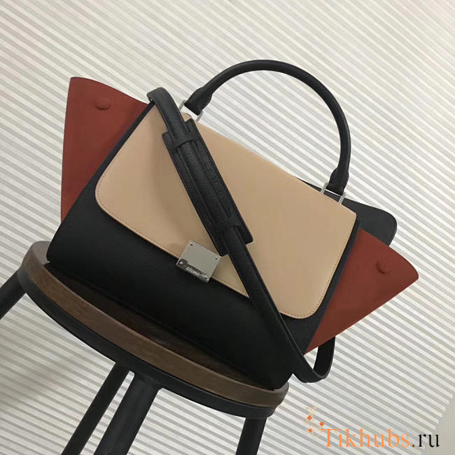 Celine Trapeze small Lambskin Leather Bag Beige orange - 1