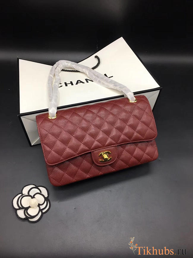 Chanel Flap Bag Caviar in Maroon Red 25cm with Gold Hardware - 1