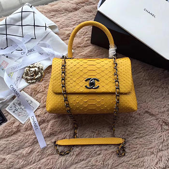 Chanel Snake skin Handle bag Yellow