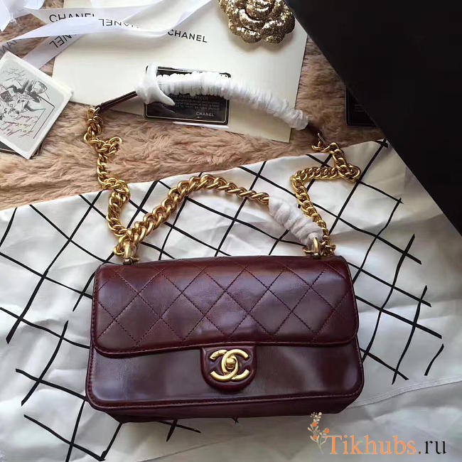 Chanel Oil wax Flap bag Wine Red - 1