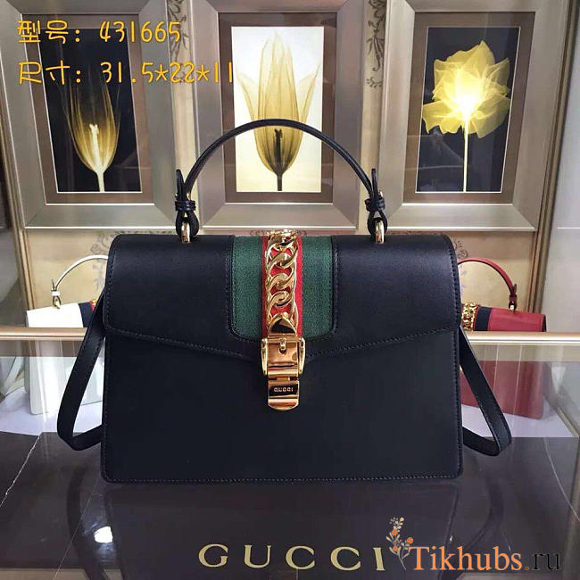 Gucci Sylvie medium top handle bag in Black leather 431665 - 1