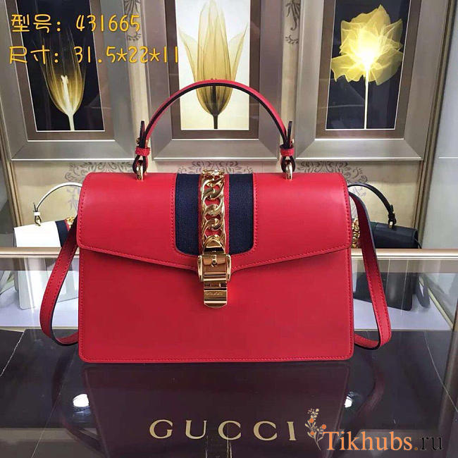 Gucci Sylvie medium top handle bag in Red leather 431665 - 1