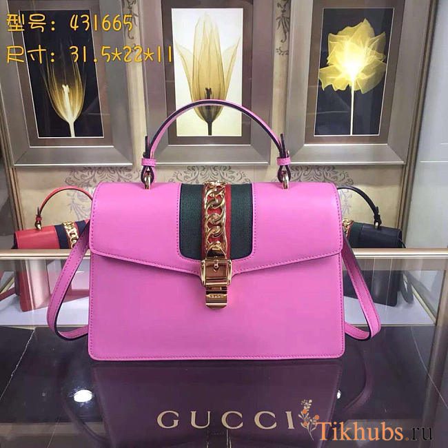 Gucci Sylvie medium top handle bag in Rose Red leather 431665 - 1