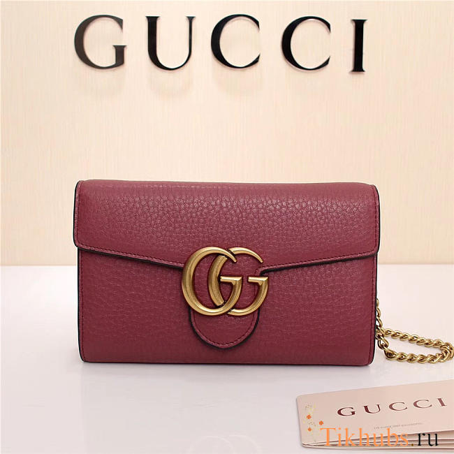 Gucci Marmont leather mini chain bag 401232 Wine Red - 1