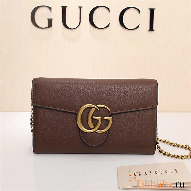 Gucci Marmont leather mini chain bag 401232 Brown - 1