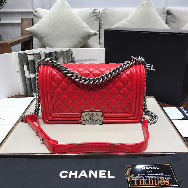 Chanel Leboy lambskin Bag in Red With Silver Hardware 67086 - 1