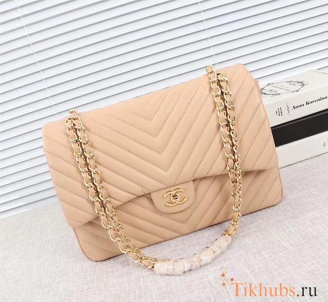 Chanel original lambskin double flap bag Pink 30cm with Gold hardware - 1