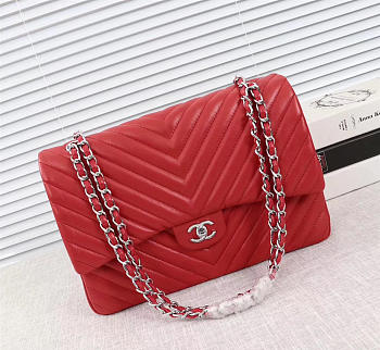 Chanel original lambskin double flap bag Red 30cm with Silver hardware