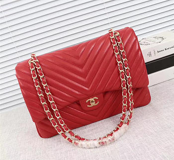 Chanel original lambskin double flap bag Red 30cm with Gold hardware