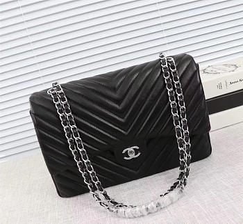 Chanel original lambskin double flap bag black 30cm with Silver hardware