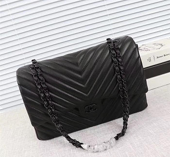 Chanel original lambskin double flap bag black 30cm with Black hardware