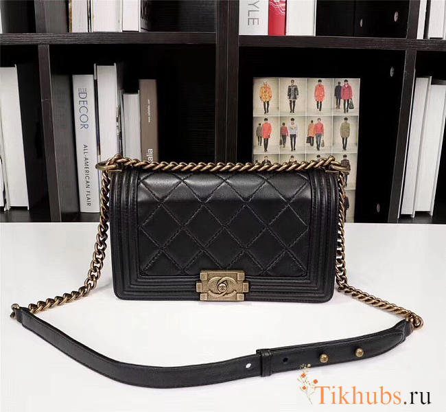 Chanel Boy Bag Lambskin Leather in Black gold hardware - 1