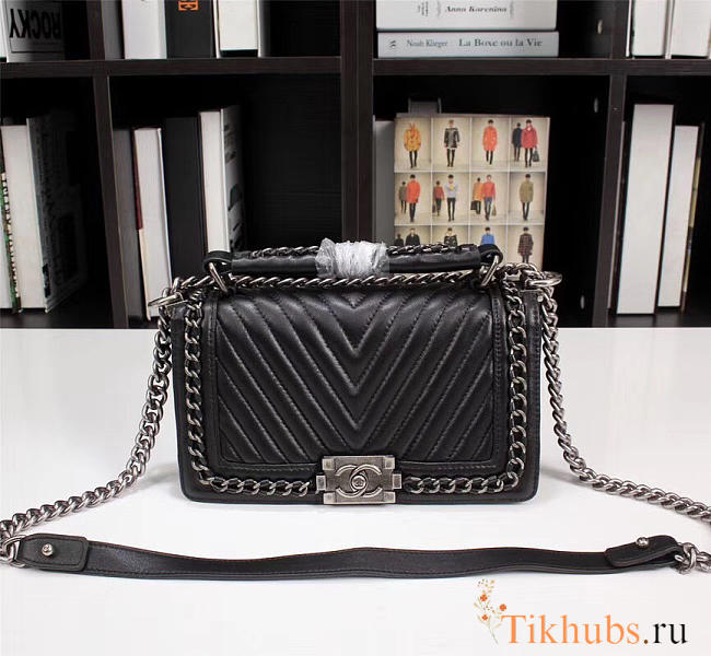 Chanel Boy V in Black with silver hardware - 1