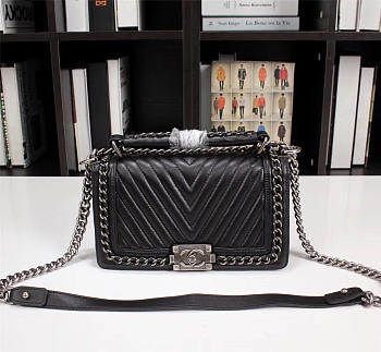 Chanel Boy V in Black with silver hardware